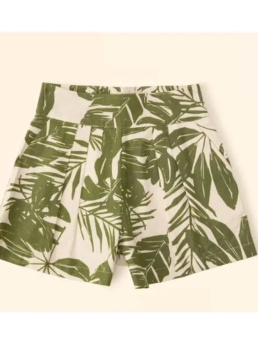 Abercrombie & Fitch High-Waist Green Palm Print Linen Blend Shorts